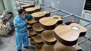 Acoustic Guitar Mass Production Process. 50 Year Old Korean Musical Instrument Factory