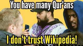 Muslim in denial about the different Qurans | Chris | Speakers' Corner debate