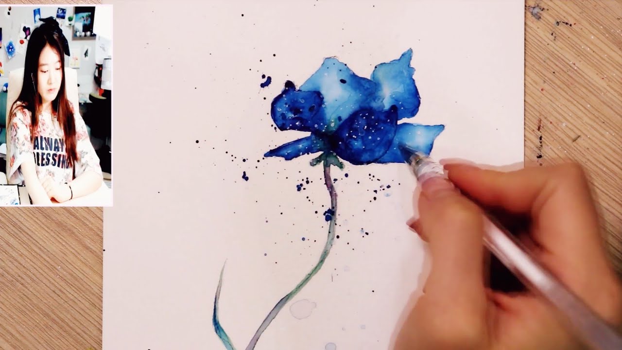 How To Draw A Blue Flower With Watercolor Speed Watercolor Painting Demonstration Youtube