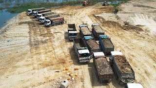 Dump Truck Management Technology To Unloading Best Huge Land Filling Up Bulldozer Spreading Dirt