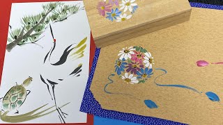 【9月の絵、鶴亀、菊の絵、不老長寿の絵】How to draw Crane andTurtle. ほのぼの一筆画34