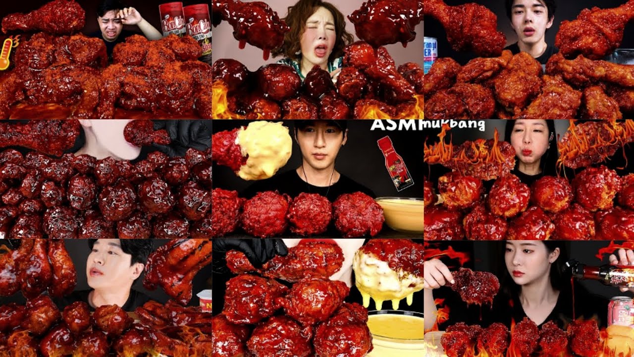 EATING 10X SPICY🔥FRIED CHICKEN || Asmr eating nuclear fire sauce with fried chicken 🥵🔥🌶 #asmr