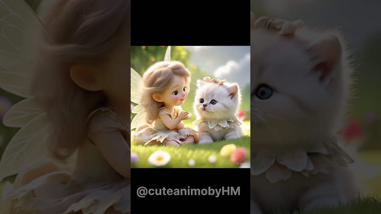cute kitten and little fairy | 