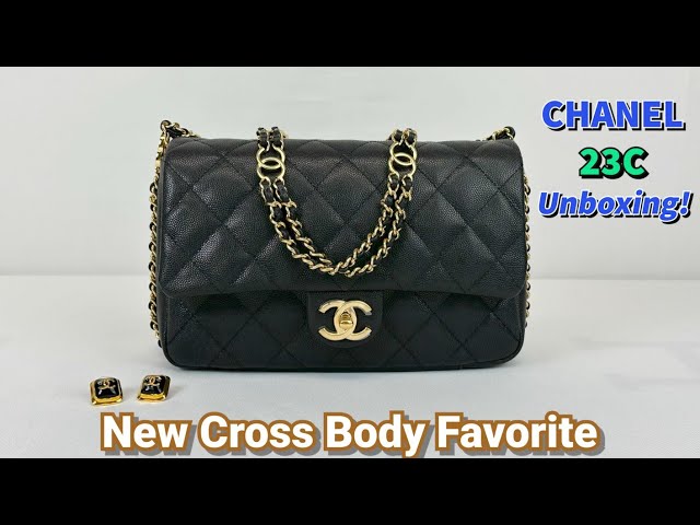 For Sale! Chanel 23C Black Caviar Flap Bag with Champagne Gold
