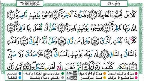 سورة القيامة مكتوبة بخط واضح بخط ملون و أحكام التجويد بصوت القارئ ياسين الجزائري برواية ورش عن نافع