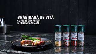 Vrăbioară de vită cu piure și legume afumate