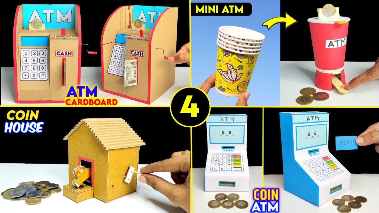Изготовление банкомата из 4 монет, как сделать банкомат из картона дома, научный школьный проект