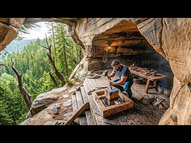 I Built a Secret Survival Base Under a Giant Rock Alone |Full Build