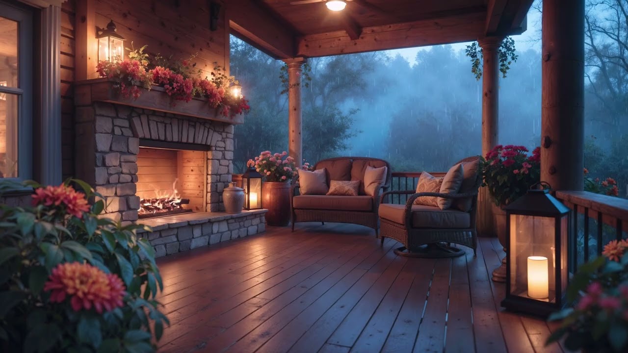 Outdoor Fire Crackling & Rain Sounds for Sleep | Cozy Cabin Ambience