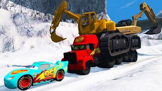 Giant CRUSHER DOZER Mack Truck Eater VS Cars Lightning McQueen Escape Monster Beamng Drive #10
