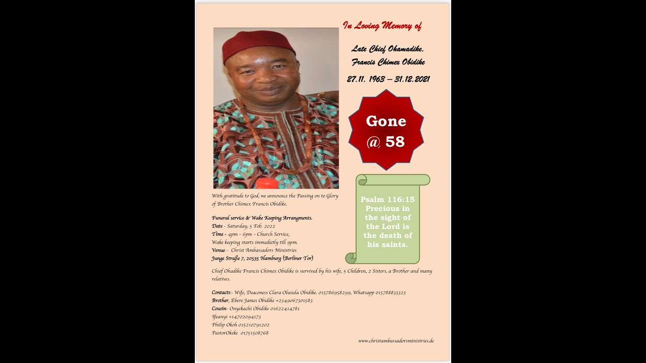 Download Life Celebration Of The late Francis Chimezie Obidike