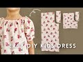 Easy PATTERN and way to make kids dress | Puff Sleeves Kids Dress 3-5yo