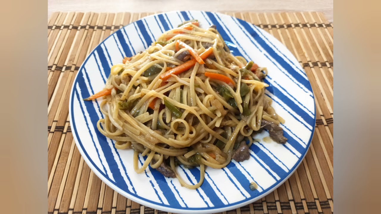 Tallarines con ternera, estilo chino. Mambo cecotec.