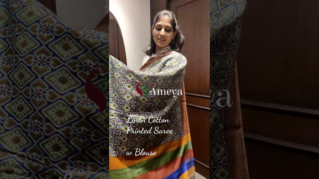 Printed Linen Cotton Saree w Blouse AMEYA SarathCity 