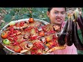 Deep Fried Fish and Eat with Stir Fried Spicy Vegetables - Cooking Food For Rural Life