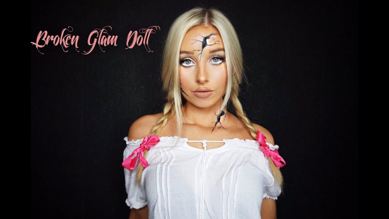 EASY BROKEN GLAM DOLL HALLOWEEN MAKEUP TUTORIAL YouTube