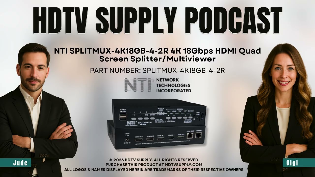 NTI SPLITMUX-4K18GB-4-2R 4K 18Gbps HDMI Quad Screen Splitter/Multiviewer