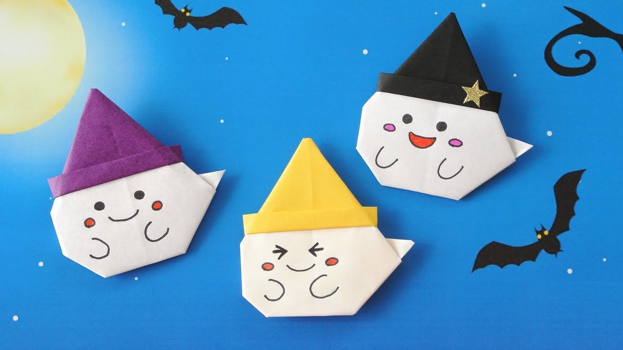 [Halloween Origami]Easy Ghost with witch hat(using only 1 paper)