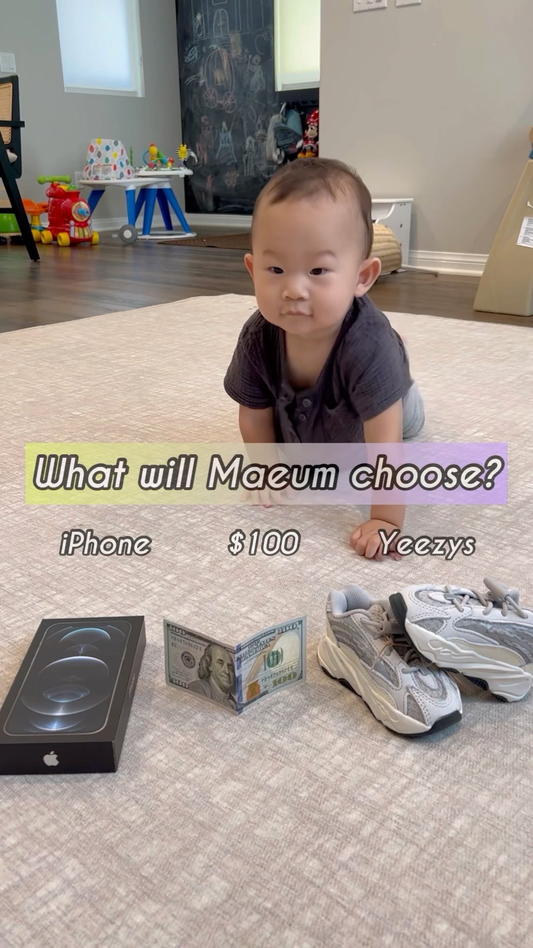 Will baby choose $100 or iPhone?