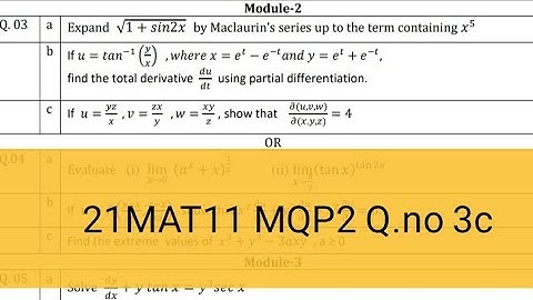 21MAT11 | MQP 2 (question no 3c) | Module 2 | Partial Differentiation | Jacobian