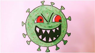 رسم فيروس كورونا / رسم للاطفال سهل وبسيط