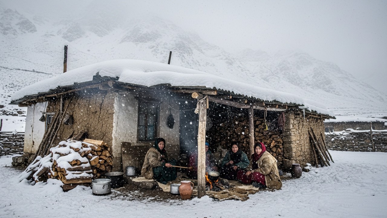 الحياة البدوية القاسية: الطهي والبقاء في جبال مغطاة بالثلوج الكثيفة