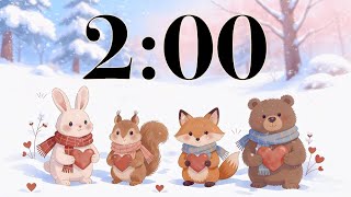 2 Minute Valentine’s Day Classroom Timer 💕 Cute Winter Animals, February Snow, & Fun Acoustic Music