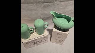 Fiestaware Homer Laughlin Rangetop Salt Pepper Shaker Set Seamist Green Gravy Sauceboat Dinnerware