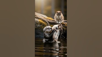 Otter Rescues Kitten From the Water as Shocked Mom Cat Looks On