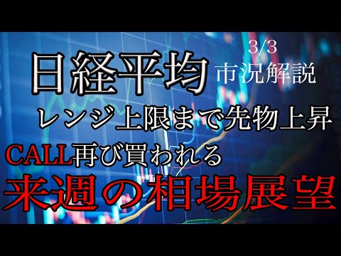 3/3【日経平均】上昇レンジ付近まで先物上昇！MSQに向けてCALL再び買われる！来週の相場展望考察！