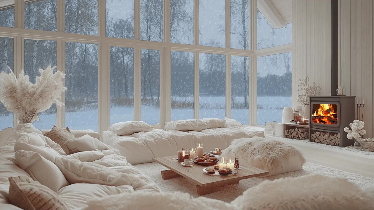 🌨️🎶 Beautiful Snow Cabin Piano Retreat | Warm Firelight & White Flowers | Study Longer & Relax Fully