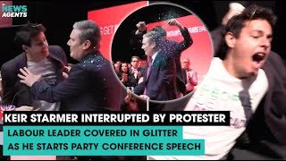 Keir Starmer covered in glitter as protestor is dragged off to booing audience at Labour conference