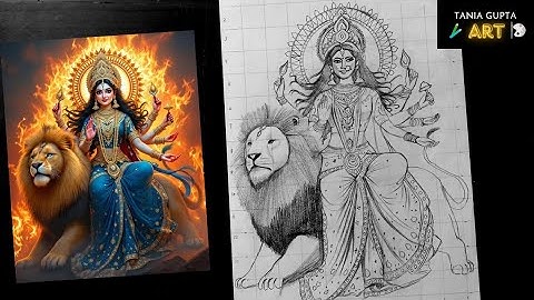 How to draw Maa Durga with Lion || Maa Durga Outline Tutorial || Navratri Special || Tania Gupta Art