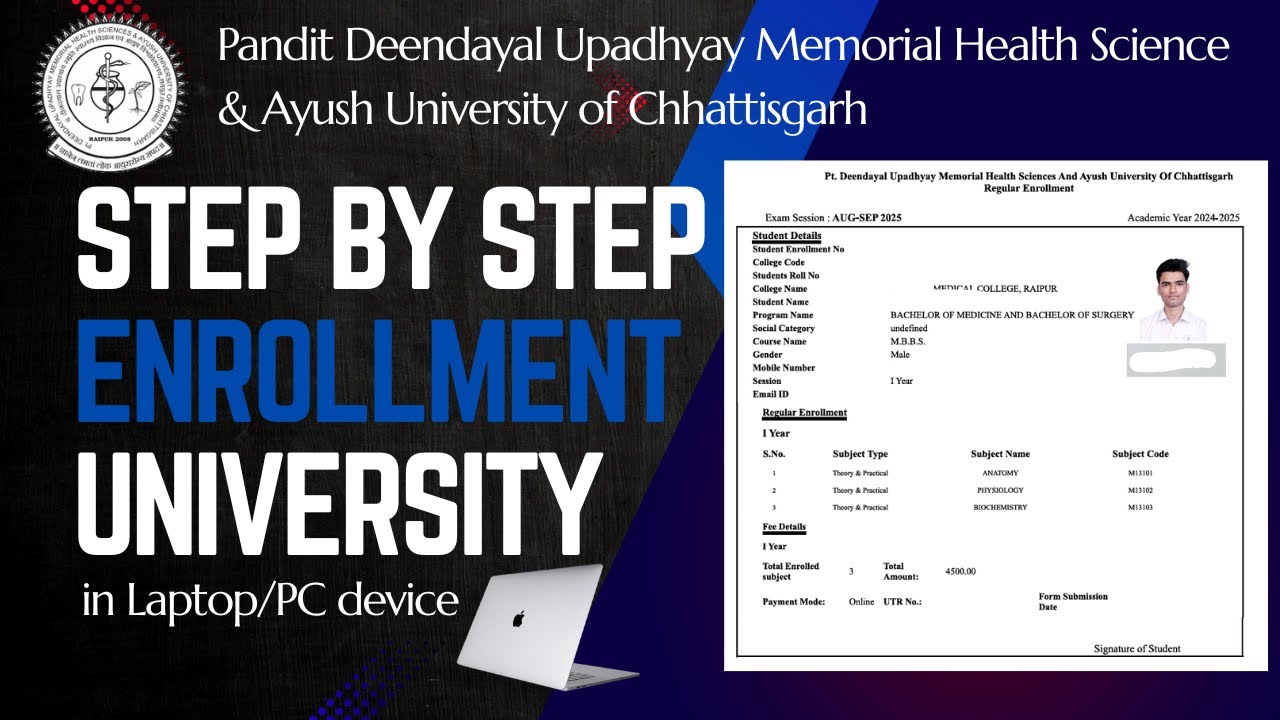 Step by step enrollment from Laptop/PC for exam Deendayal Upadhyay Ayush University Of Chhattisgarh