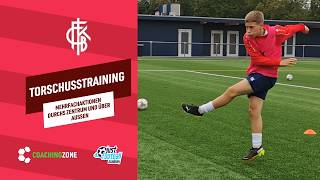 Fussballtraining: Torschusstraining mit Mehrfachaktionen durchs Zentrum und über Außen