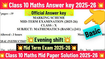 Evening shift Class 10 basic maths answer key 2025/midterm exam 2025-26/Basic maths answer key 2025 