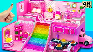 Make Gorgeous Pink Palace with Rainbow Slide and Car Garage from Cardboard ❤️ DIY Miniature House