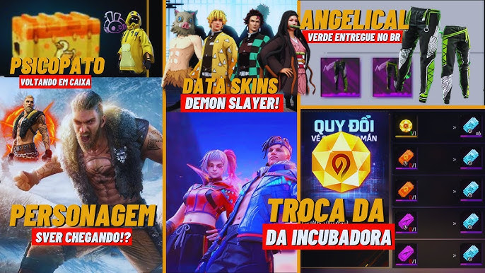 FreeFire - Parceria Demon Slayer por Login! Loja Misteriosa! Passe Grátis,  Angelical Verde Grátis! 