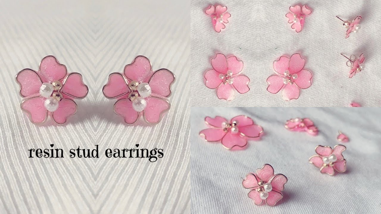 Resin Earrings/Making cherry blossom/sakura earrings/beautiful Flower studs using resin/diy uv
