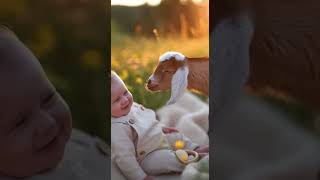 Baby Meets Baby Goat in Golden Hour Magic