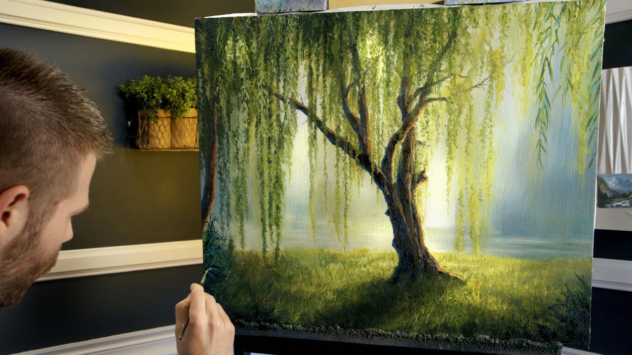 Willow Tree Sunlight Landscape Painting - YouTube