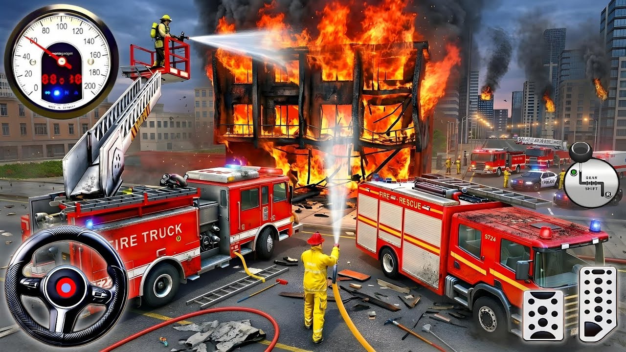 Fire Truck City Rescue Simulator - 911 US Emergency Fire Truck Driving 3D 2025 - Android Gameplay