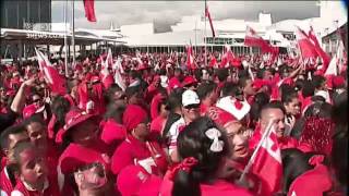 Tongan rugby fans swamp Auckland Airport - Campbell Live - Video