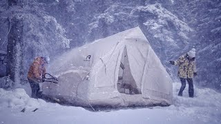 WE GOT CAUGHT IN BLIZZARD WHILE CAMPING | WARM TENT CAMP WITH FLAME STOVE