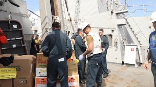 Sailors Aboard Uss Ralph Johnson Ddg 114 Conduct A Replenishment-At-Sea With Usns Amelia Earhart
