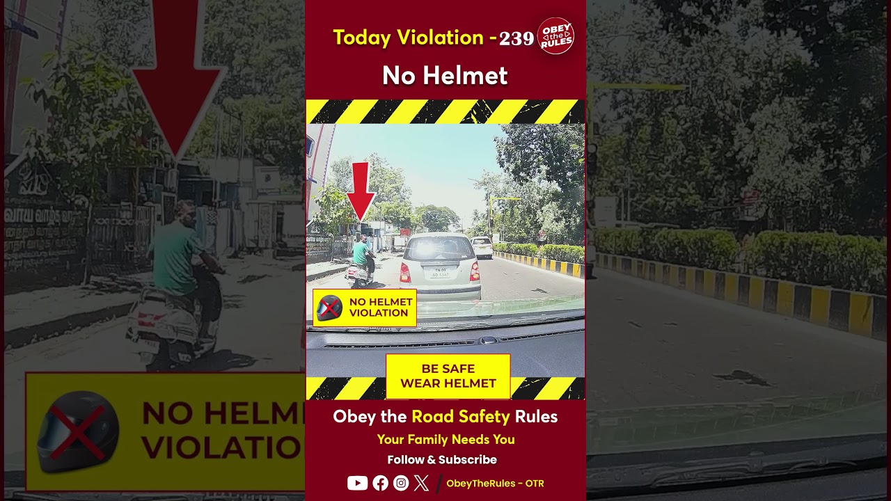 TODAY VIOLATION -239 Kindly Wear Helmet for your Safety 
