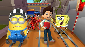 Minion Rush vs Miraculous Ladybug vs Ryder from Paw Patrol vs SpongeBob: Sponge on the Run