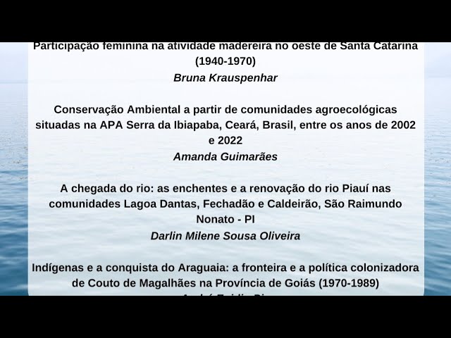 Mesa 4 - IV Encontro Virtual de Grupos de Pesquisa e Laboratórios de História Ambiental do Brasil