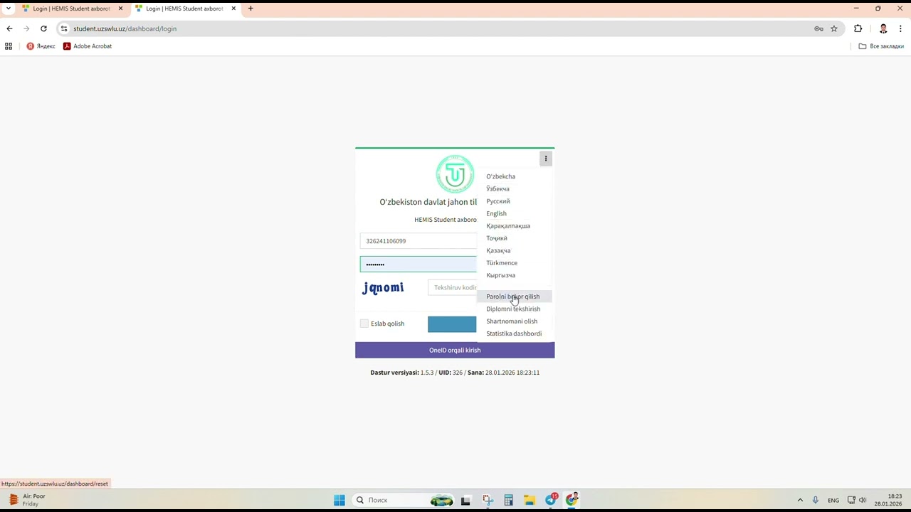 Hemis parolini tiklash