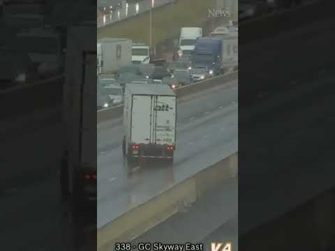 Truck sliding sideways down icy bridge in Ontario | Garden City Skyway #shorts